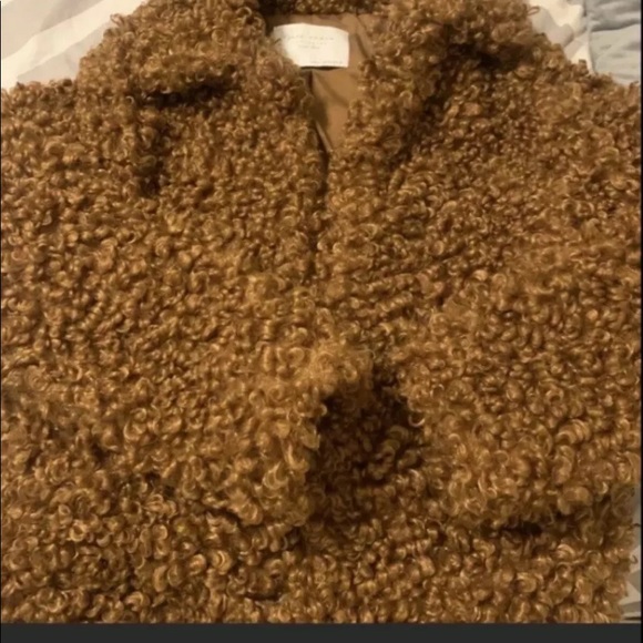 ZARA Brown Shaggy Teddy Bear Faux Fur Jacket Sz XS - Picture 3 of 5